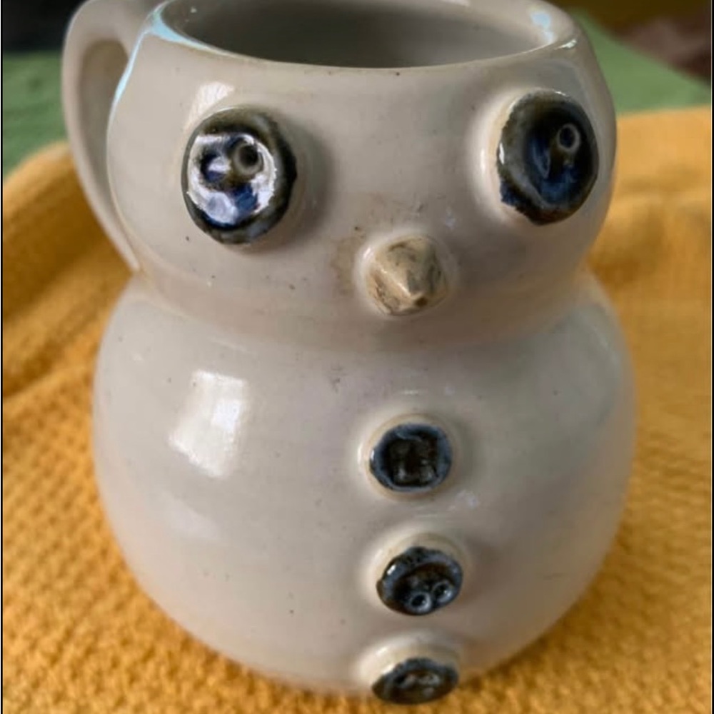 Whimsical Snowman Ceramic Mug - Cream and Blue